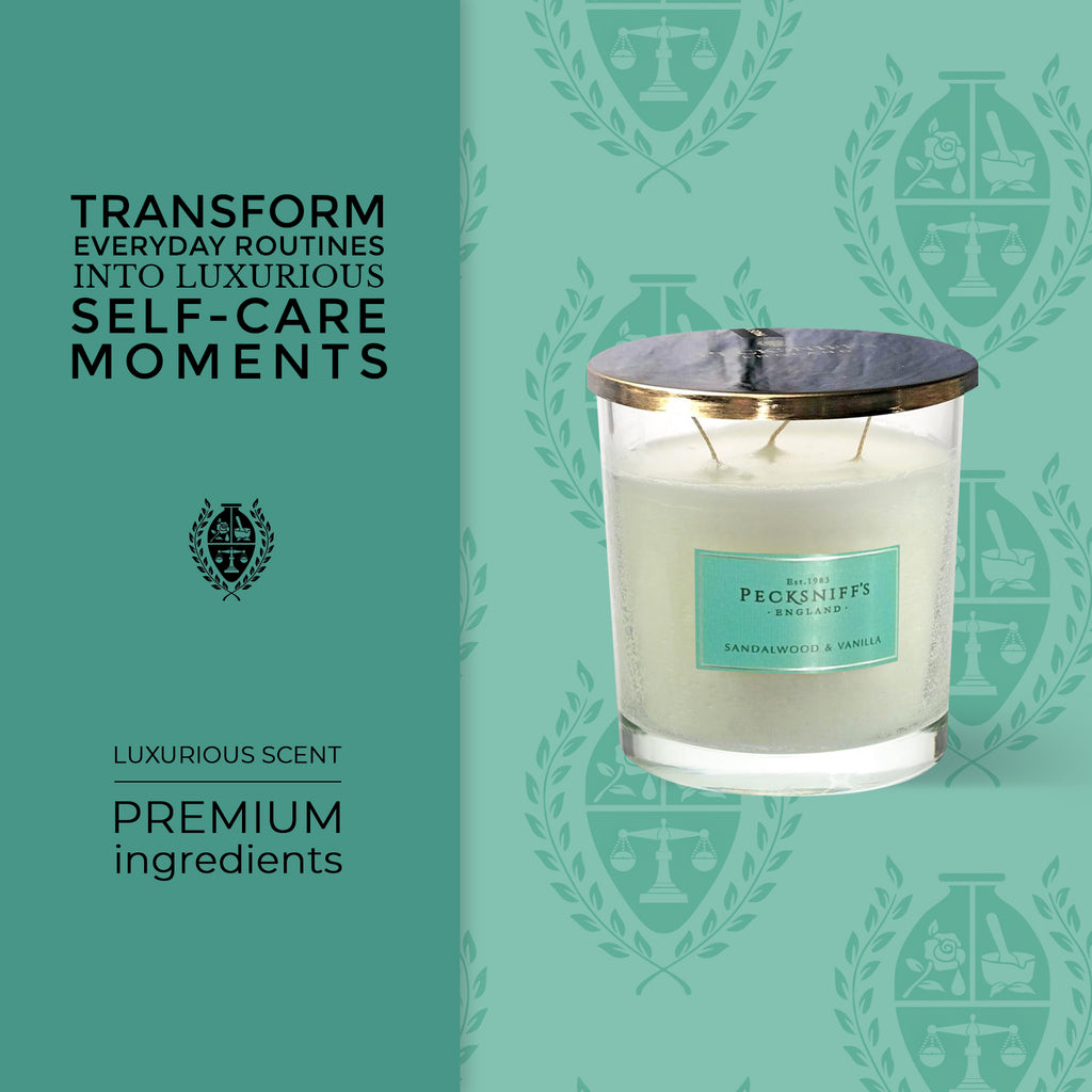 Pecksniff's Classic Sandalwood & Vanilla Scented Candle | 3 Wicks, 550g/19.4oz