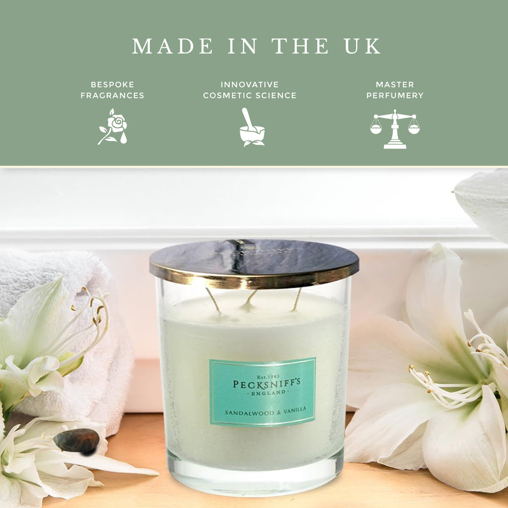 Pecksniff's Classic Sandalwood & Vanilla Scented Candle | 3 Wicks, 550g/19.4oz