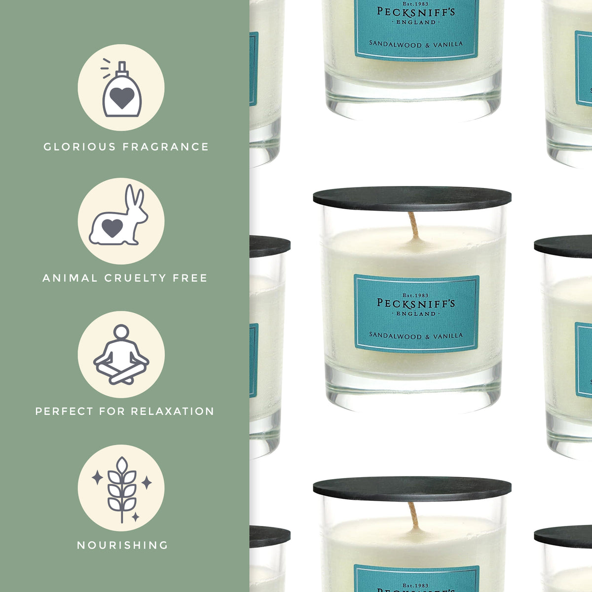 Pecksniff's Classic Sandalwood & Vanilla Scented Candle | 1 Wick, 184g/6.49oz