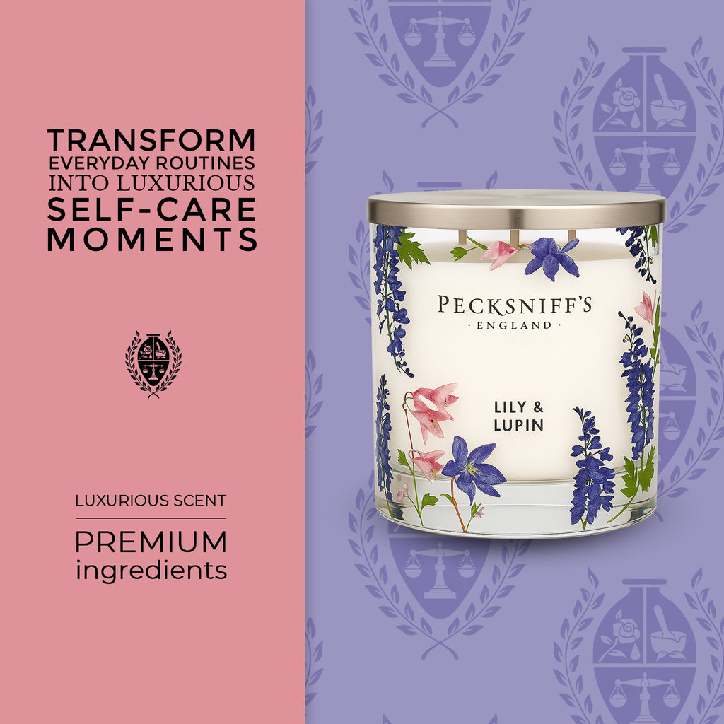 Pecksniff’s 3 Wick Candle – Lily & Lupin, 550 g / 19.4 oz – Long Lasting Burn, Elegant Home Decor & Relaxing Ambiance