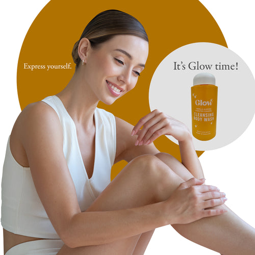 Glow Cleansing Body Wash – Vanilla Almond & Salted Caramel, 750 ml / 25.36 fl oz – Warm Nutty Fragrance, Skin-Softening Formula, Made in England