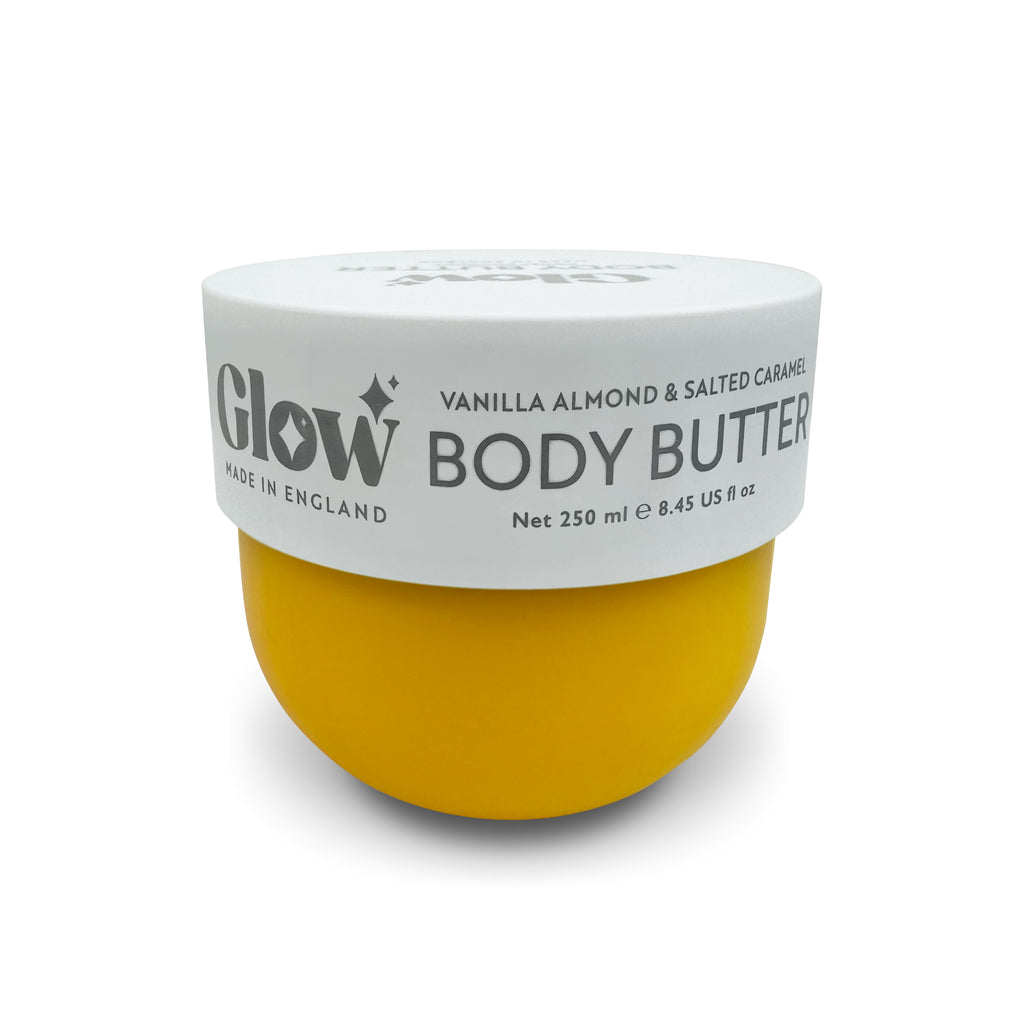 Glow Body Butter, Vanilla Almond & Salted Caramel, 250 ml / 8.45 fl oz, Made in England