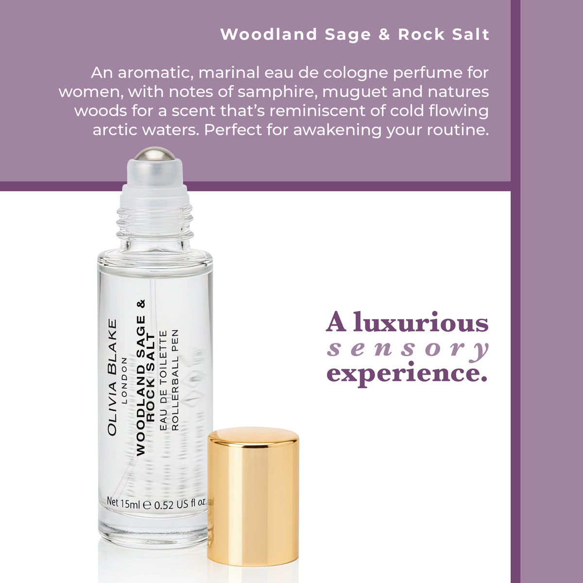 Olivia Blake Woodland Sage Rock Salt Perfume Roller Ball – 15 ml/0.52 fl oz Fine Fragrance Eau de Toilette, Travel Size Perfume for Women
