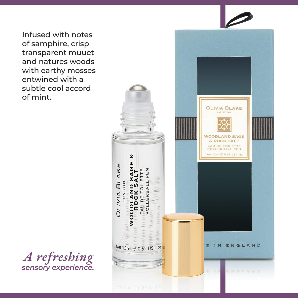 Olivia Blake Woodland Sage Rock Salt Perfume Roller Ball – 15 ml/0.52 fl oz Fine Fragrance Eau de Toilette, Travel Size Perfume for Women