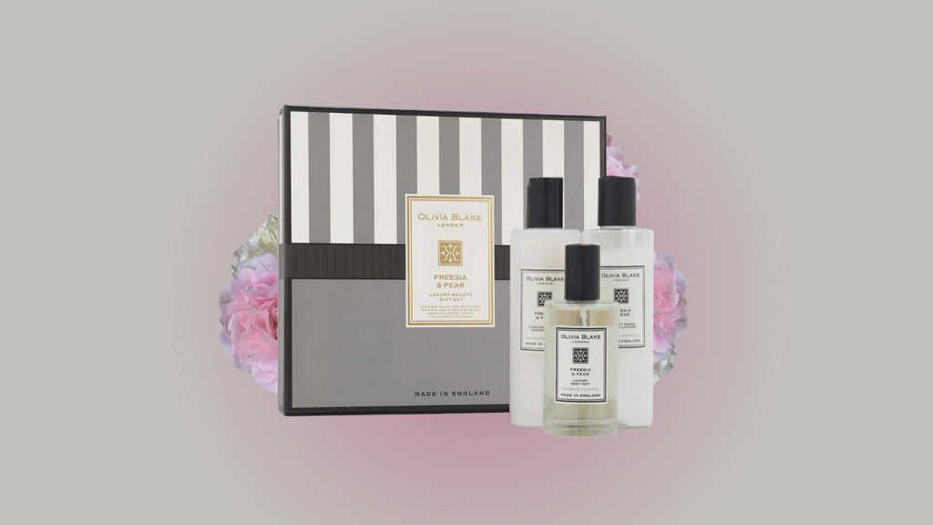 Olivia Blake Freesia & Pear Trio Gift Set – 100 ml/3.38 fl oz Body Mist, 250 ml/8.45 fl oz Shower Gel, 250 ml/8.45 fl oz Body Lotion – Luxurious Everyday Essentials for Women