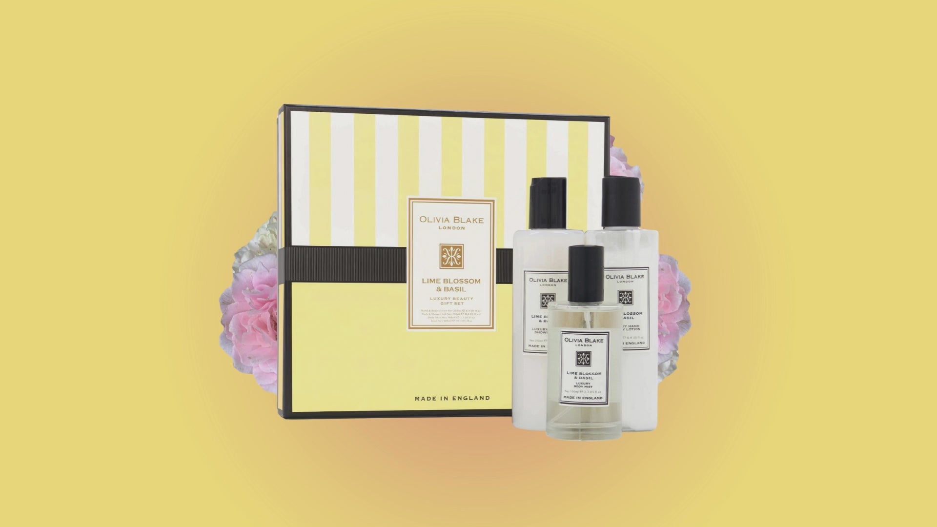 Olivia Blake Lime Blossom & Basil Trio Gift Set – 100 ml/3.38 fl oz Body Mist, 250 ml/8.45 fl oz Shower Gel, 250 ml/8.45 fl oz Body Lotion – Luxurious Everyday Essentials for Women